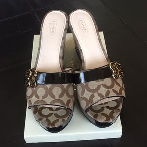 Coach Signature Brown Wedge Sandals